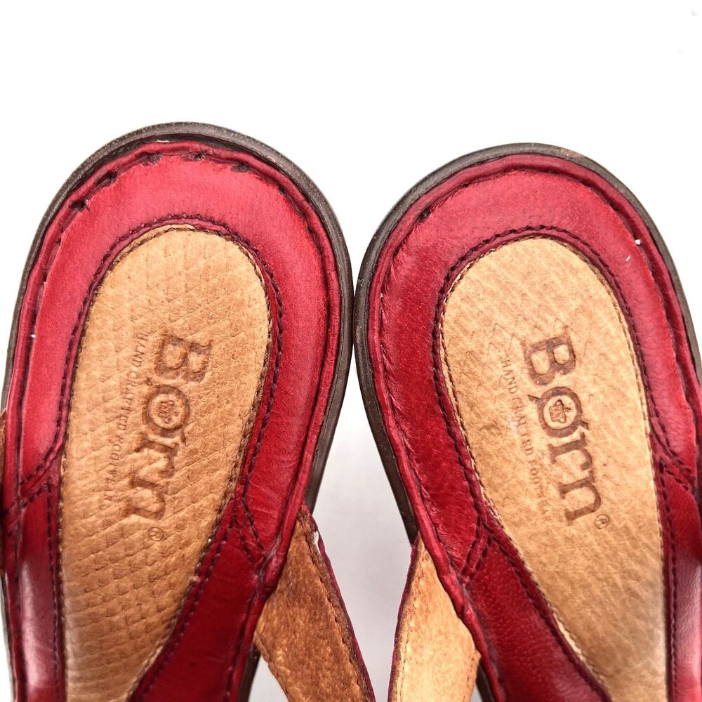 Born Red Leather Floral Rosette Heeled Sandals Women's 10.5 Ankle Strap - Picture 5 of 12